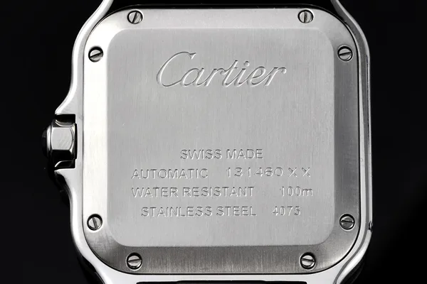 BVF Santos Medium WSSA0029, white Roman-numeral dial, steel case and bracelet, caseback