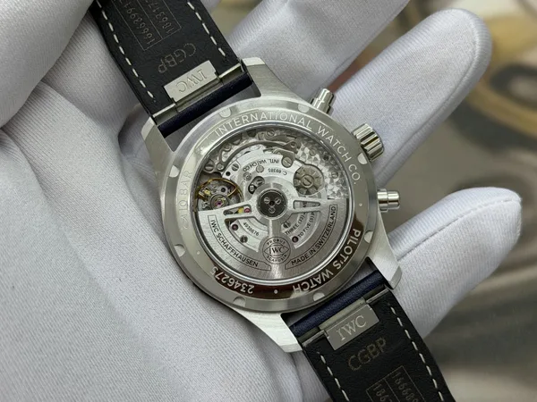 OCTA Pilot's Chronograph, blue dial, navy leather strap, display caseback and movement