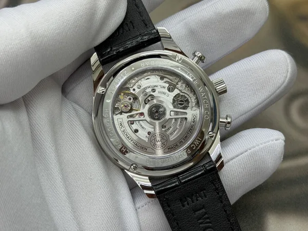 OCTA Portugieser Chronograph, blue dial, black leather strap, display caseback and movement